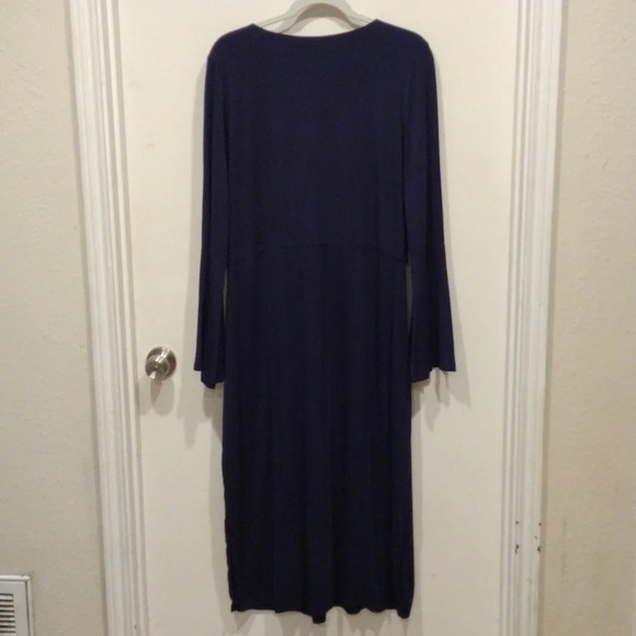 NWT Eloquii Navy Blue Tie Front Jersey Knit Maxi Dress w/Bell Sleeves Size 14 - Picture 10 of 10
